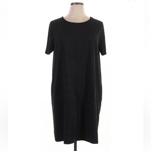 Cal Style Black Faux Suede Lightweight MIDI Short Sleeve Shift Dress  Size M